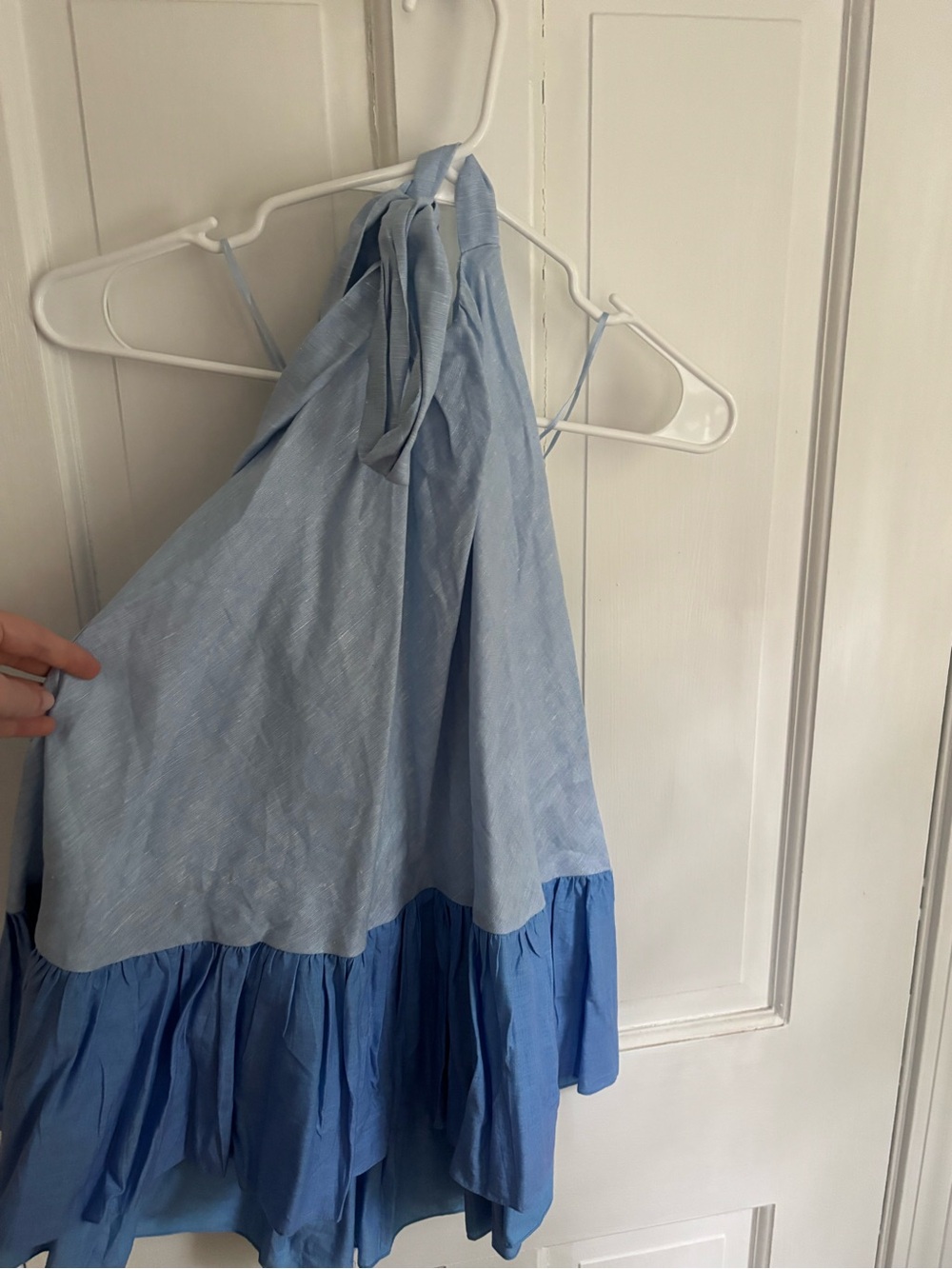 Sachin + Babi Two-Tone Blue Halter Ruffle-Tiered Camisole